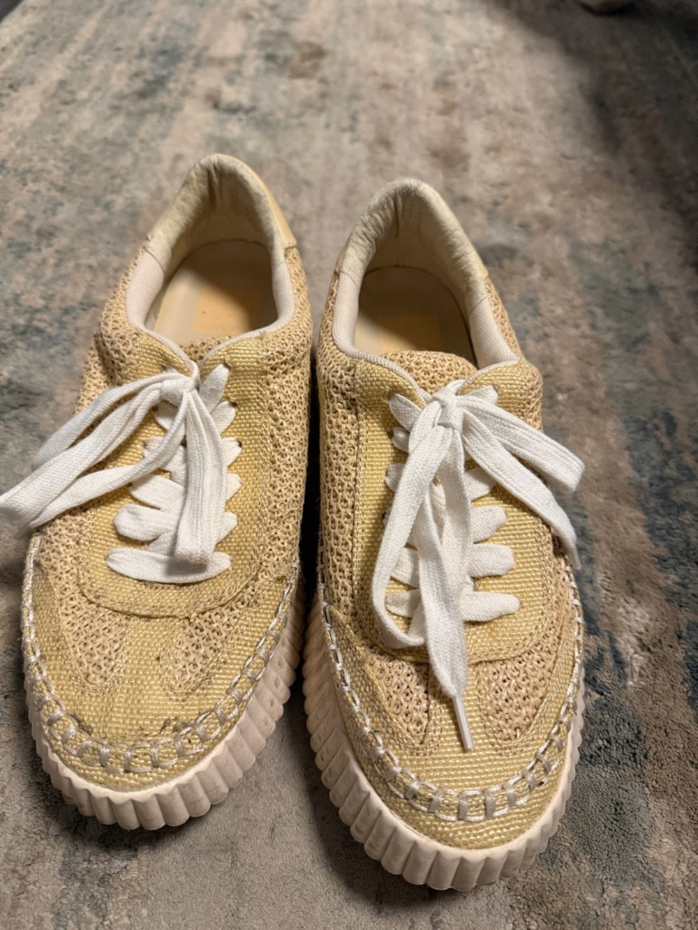 Dolce Vita Cream and Pale Yellow Knit Platform Sneakers